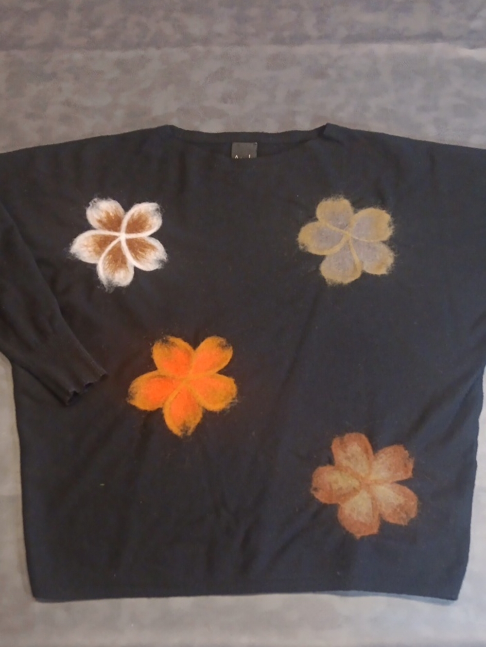 Aaeda Black Felted Floral Applique Dolman Sweater - Picture 4 of 9